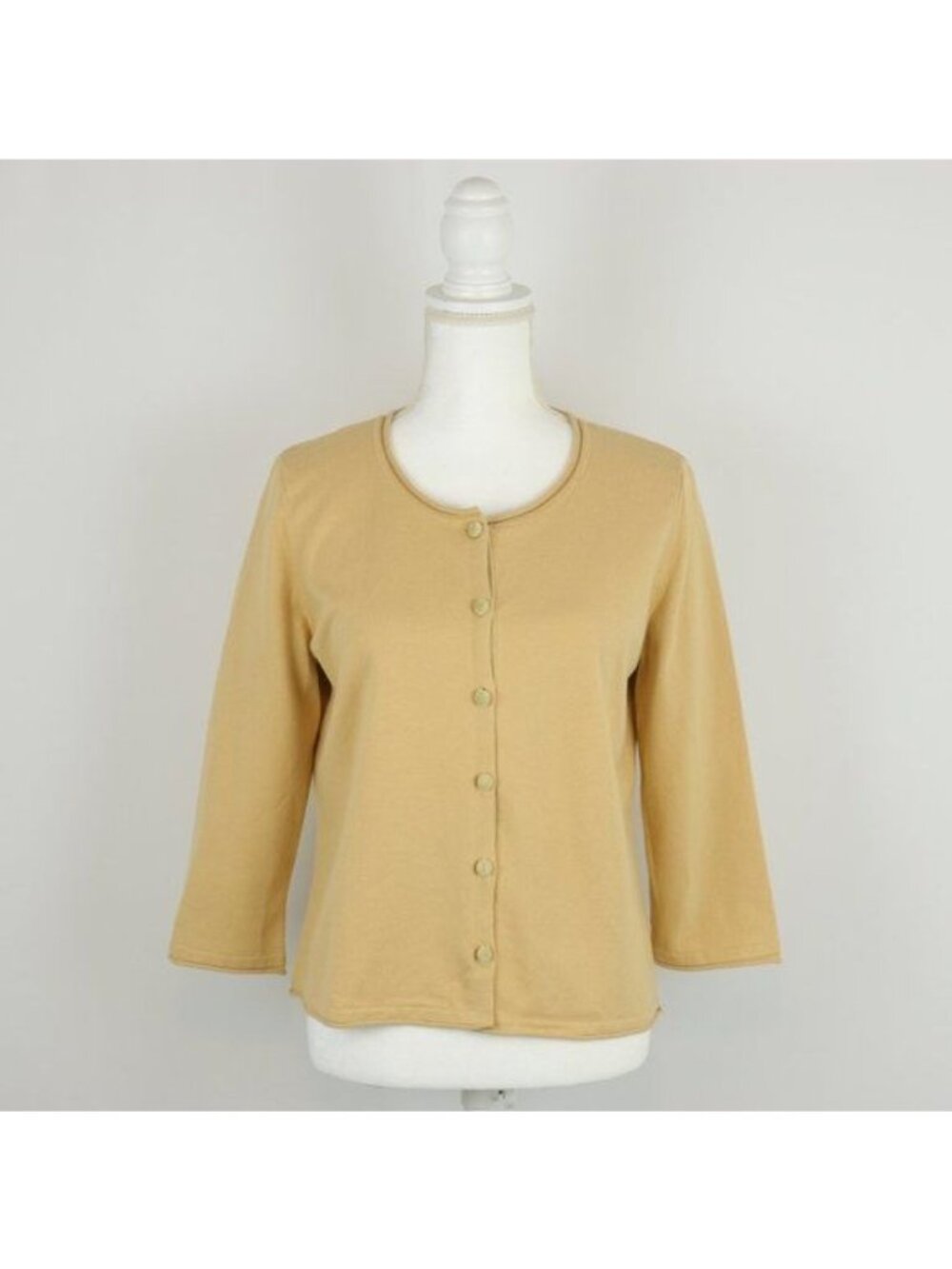 J. Jill Stretch Women's Medium Yellow Cotton Blend 3/4 Sleeve Button Up Cardigan